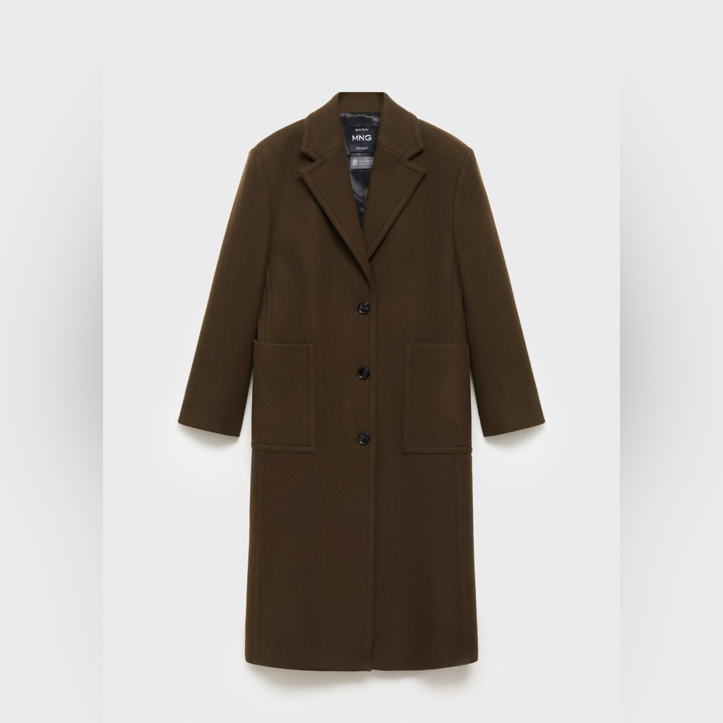 Mango Virgin Wool Coat With Pockets, Brown - Xs
